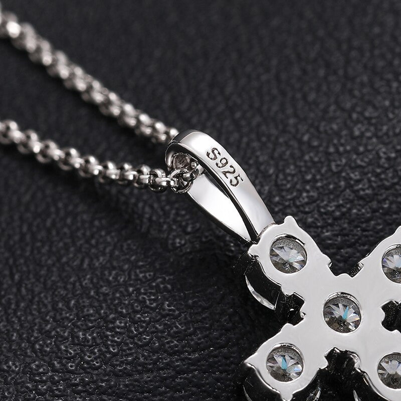 1.8CT Genuine VVS Lab Diamond Round Cut 4 Prong Set Spiritual Cross Chain Necklace
