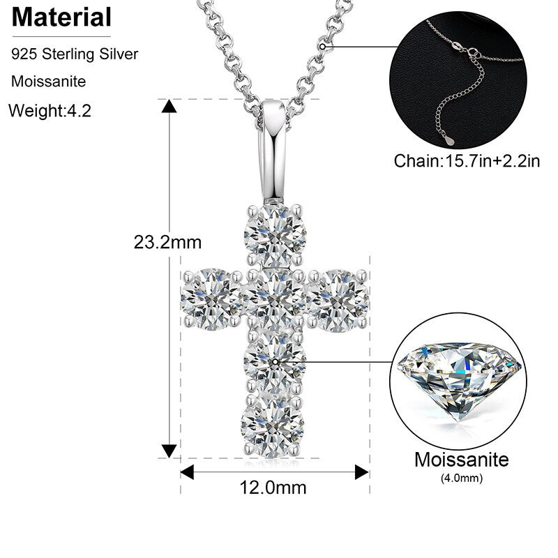1.8CT Genuine VVS Lab Diamond Round Cut 4 Prong Set Spiritual Cross Chain Necklace