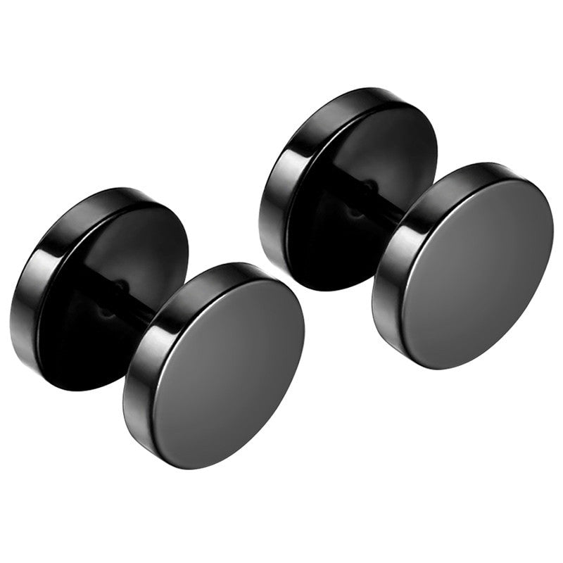 Black Stainless Steel Ear Plug Look Barbell Design Street Wear Earrings
