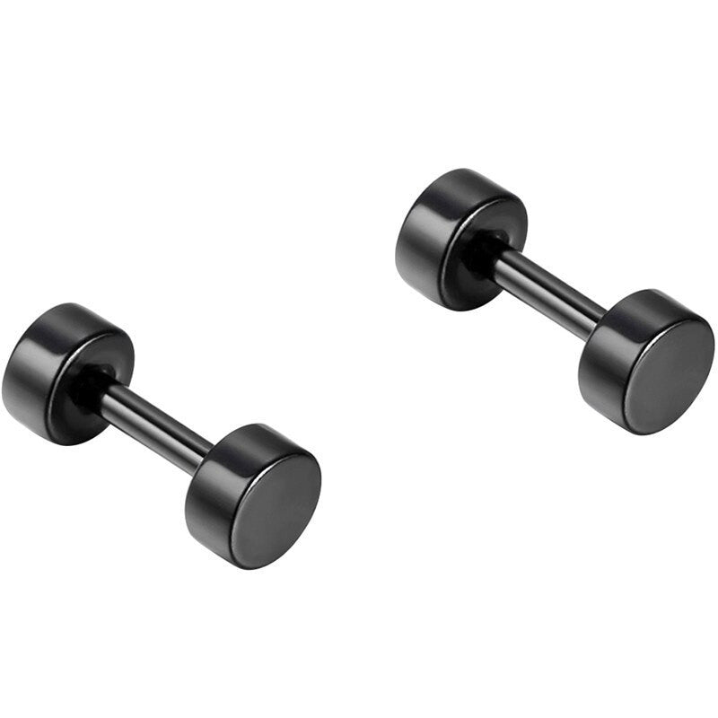 Black Stainless Steel Ear Plug Look Barbell Design Street Wear Earrings