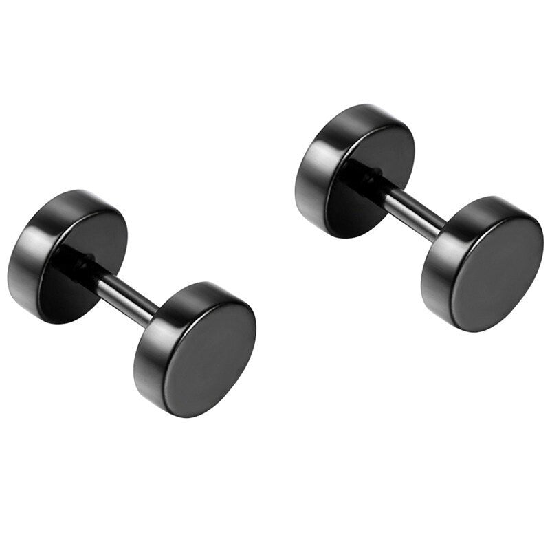 Black Stainless Steel Ear Plug Look Barbell Design Street Wear Earrings