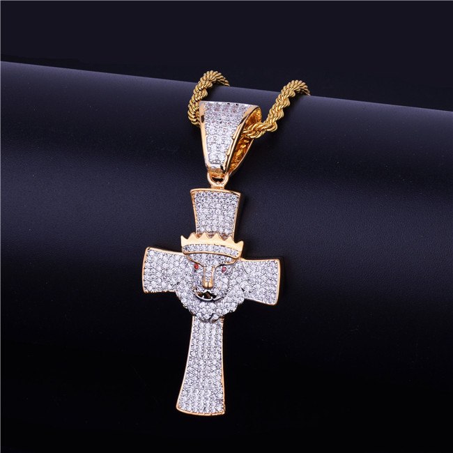 VVS Diamond Micro Pave 18k Gold .925 Silver Lion Of Judah Hip Hop Cross Pendant