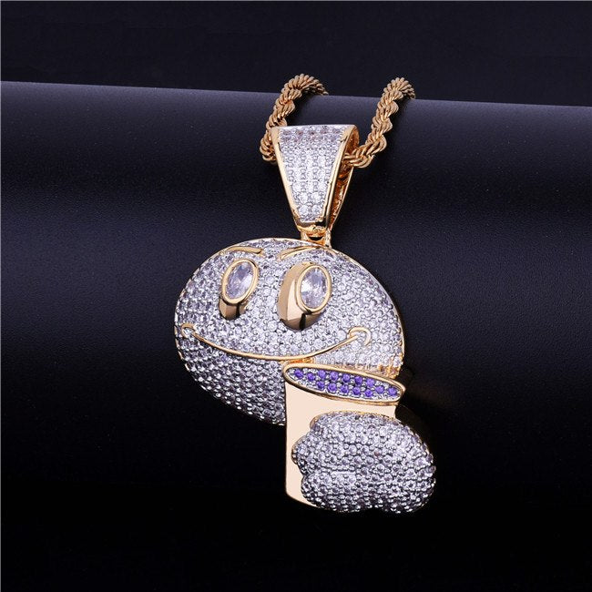 18k Gold .925 Silver Drunk Lean Emoji Holding Purple Cup AAA Micro Pave Pendant Chain Necklace