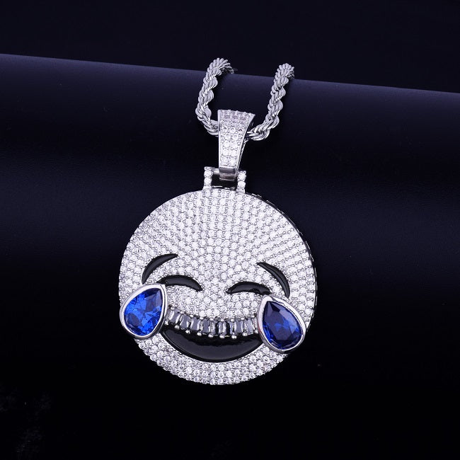 18k Gold .925 Silver AAA Micro Pave Laugh Cry Hip Hop Iced Emoji Pendant Chain Necklace
