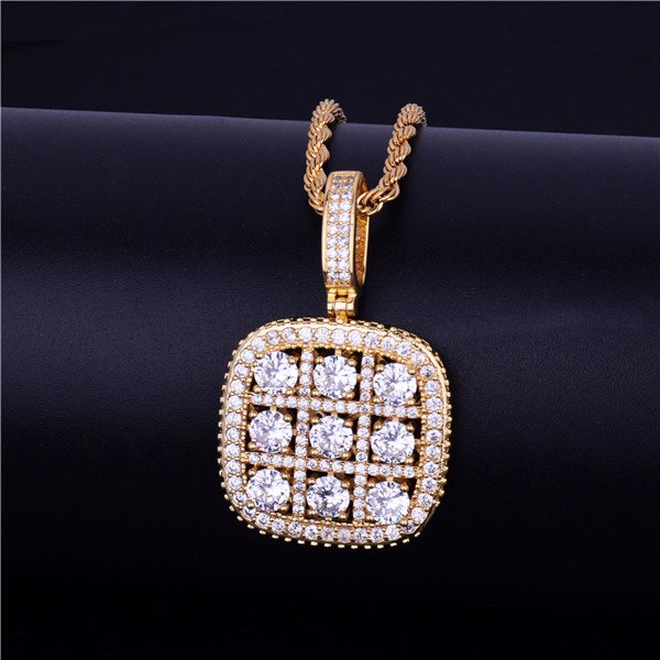 Big Boy Flooded Ice 18k Gold .925 Silver Solitaire Square Cluster Pendant Chain