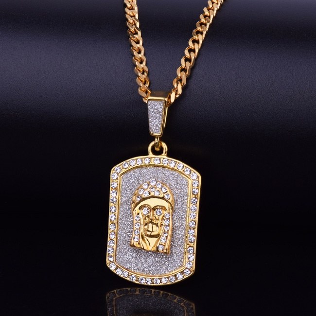 Ancient Of Days | Crushed Ice Micro Pave Jesus Face Dog Tag Hip Hop Chain