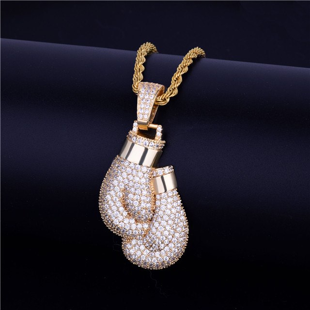 Golden Knockout | Rose Silver Gold Boxing Gloves Iced Pendant