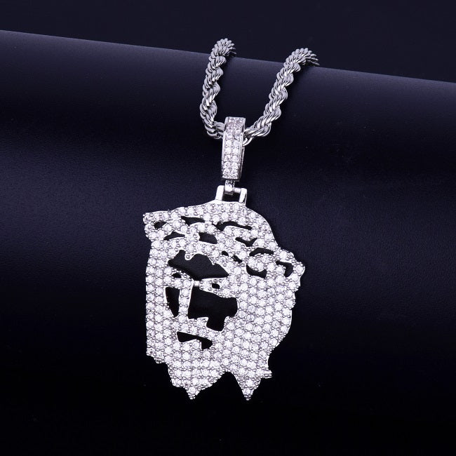 AAA True Micro Pave Spiritual Cut Art Deco Out 18k Gold .925 Silver Jesus Head Chain