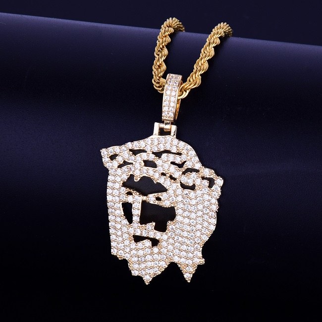 AAA True Micro Pave Spiritual Cut Art Deco Out 18k Gold .925 Silver Jesus Head Chain