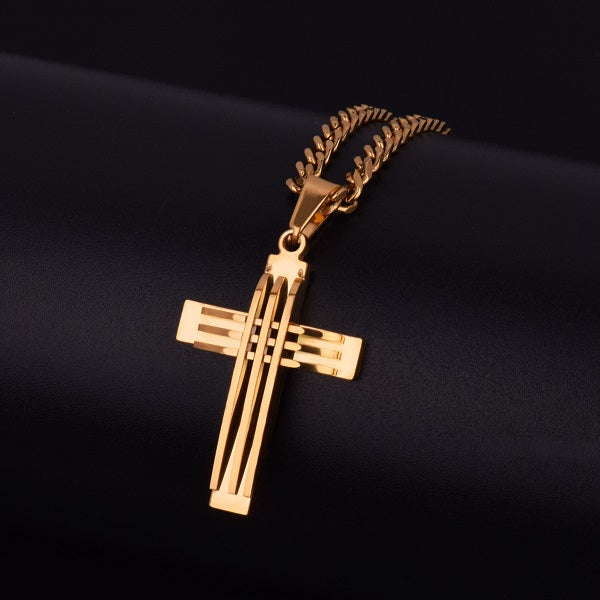 Trinity Cross | Gold Silver Over No Fade Stainless Steel Pendant Chain Necklace