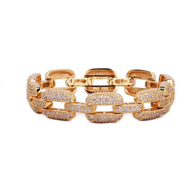 Flooded Ice 24k Gold 925 Silver AAA Micro Pave O Link Hip Hop Chain Bracelet