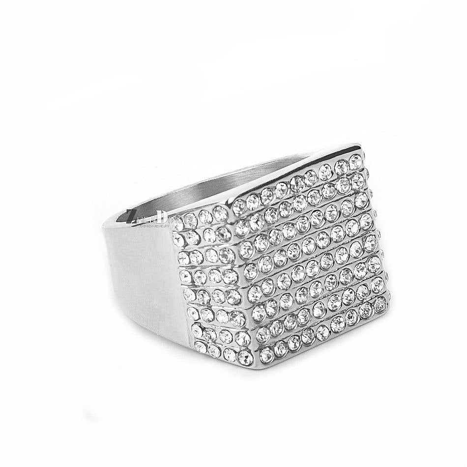 Men's Stainless Steel 14k Gold Squared Hip Hop Jewelry Iced Out Ring