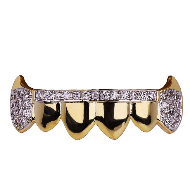 14k Gold Hip Hop Teeth Tooth Iced Out Micro Pave Fang Mouth Grillz Top and Bottom