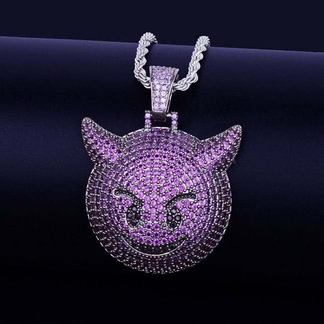 Purple Demon | .925 Silver Evil Emoji VVS Diamond CZ Hip Hop Pendant Necklace