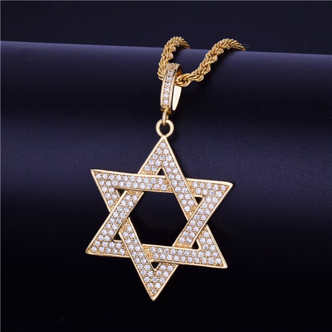 Rose 18k Gold .925 Silver Micro Pave AAA Flooded Ice Star of David Pendant Chain Necklace