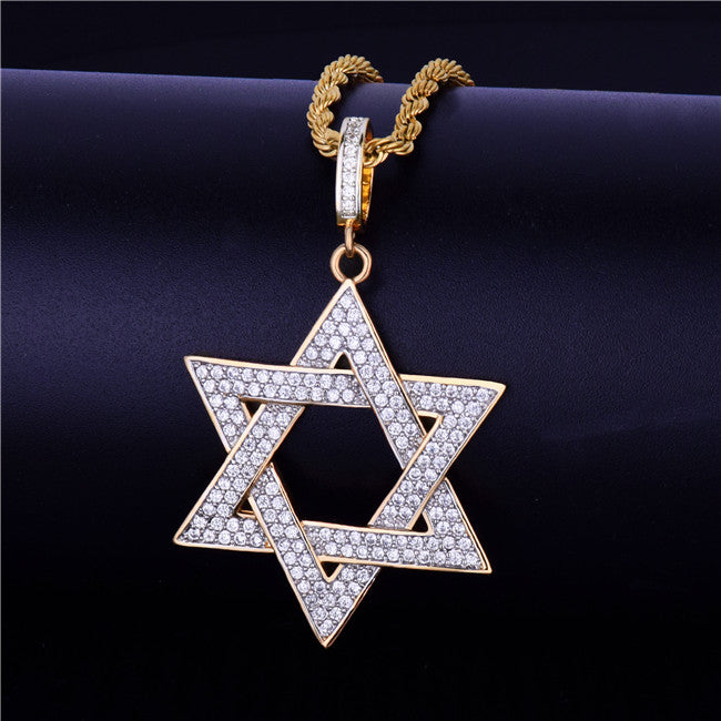 Rose 18k Gold .925 Silver Micro Pave AAA Flooded Ice Star of David Pendant Chain Necklace