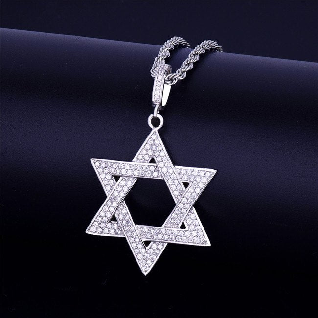 Rose 18k Gold .925 Silver Micro Pave AAA Flooded Ice Star of David Pendant Chain Necklace