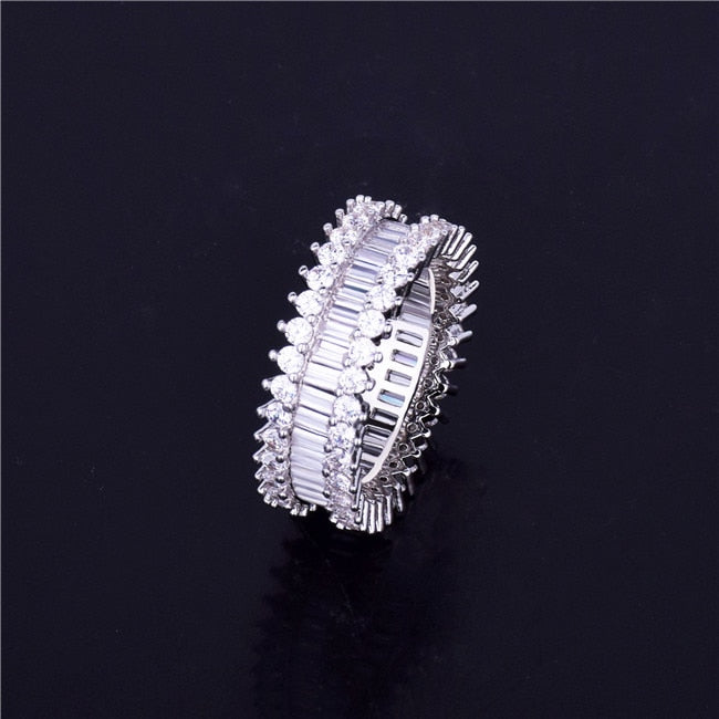 Flooded Ice AAA 18k Gold .925 Silver Micro Pave Setting Baguette Stone Rings