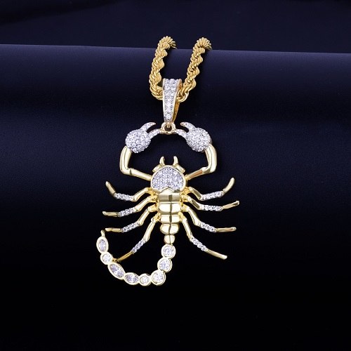 VVS Diamond CZ Micro Pave 18k Gold Scorpion Hip Hop Pendant Chain Necklace