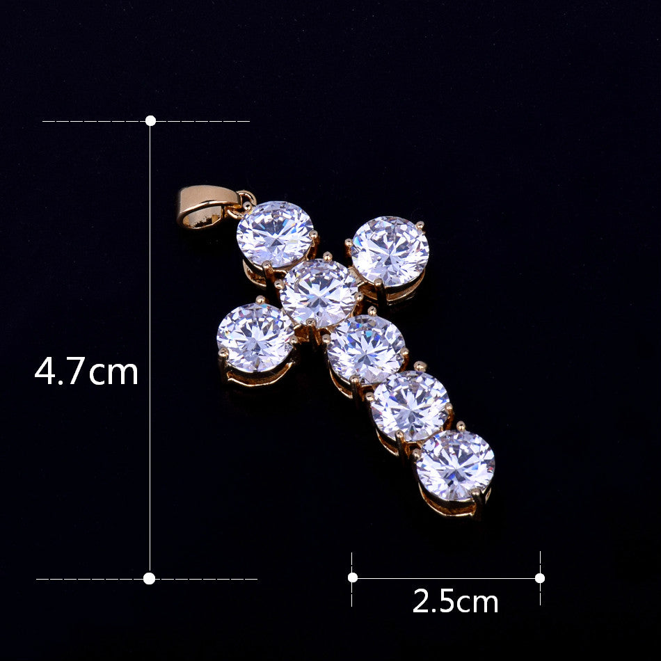 Luxe Stone | 24k .925 Silver Rose Gold Handset 5A Ice Stone Cross Pendant