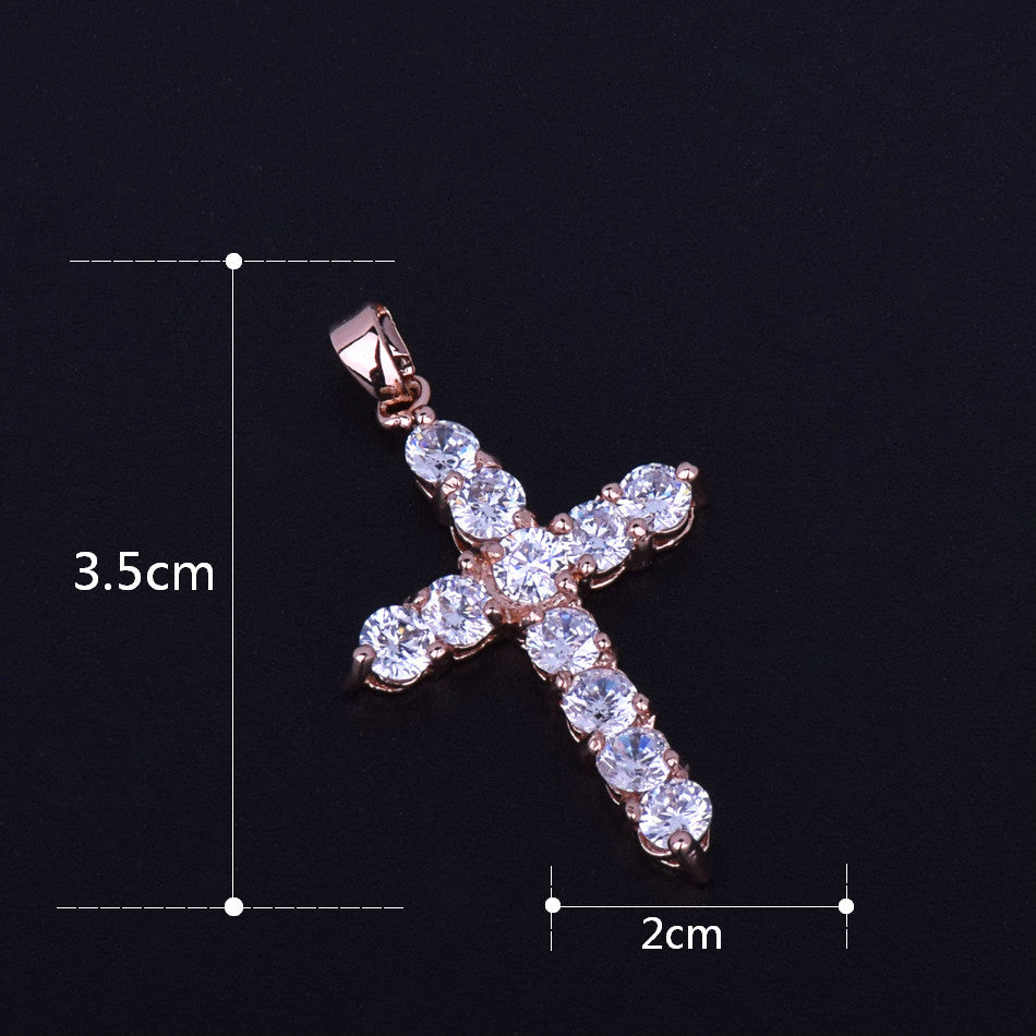 Luxe Stone | 24k .925 Silver Rose Gold Handset 5A Ice Stone Cross Pendant