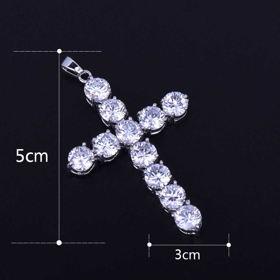 Luxe Stone | 24k .925 Silver Rose Gold Handset 5A Ice Stone Cross Pendant