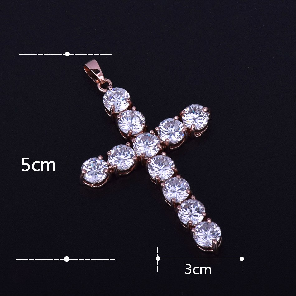 Luxe Stone | 24k .925 Silver Rose Gold Handset 5A Ice Stone Cross Pendant