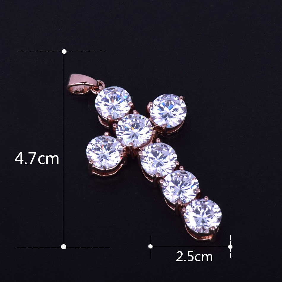 Luxe Stone | 24k .925 Silver Rose Gold Handset 5A Ice Stone Cross Pendant