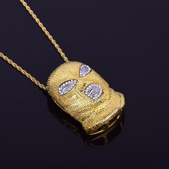 Micro Pave 14k Gold Silver Masked Goon Pendant Chain Necklace