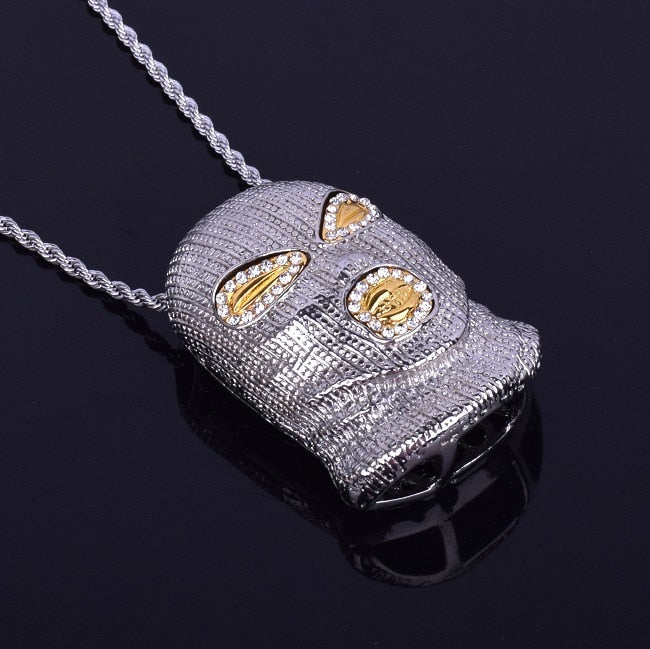 Micro Pave 14k Gold Silver Masked Goon Pendant Chain Necklace