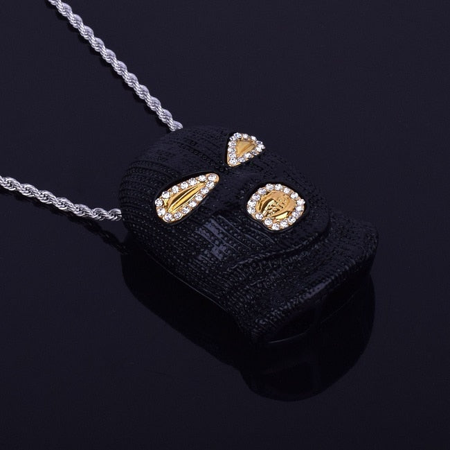 Micro Pave 14k Gold Silver Masked Goon Pendant Chain Necklace