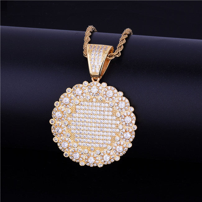 Round Cluster 18k Gold .925 Silver Medallion Pendant AAA Micro Pave Chain Necklace