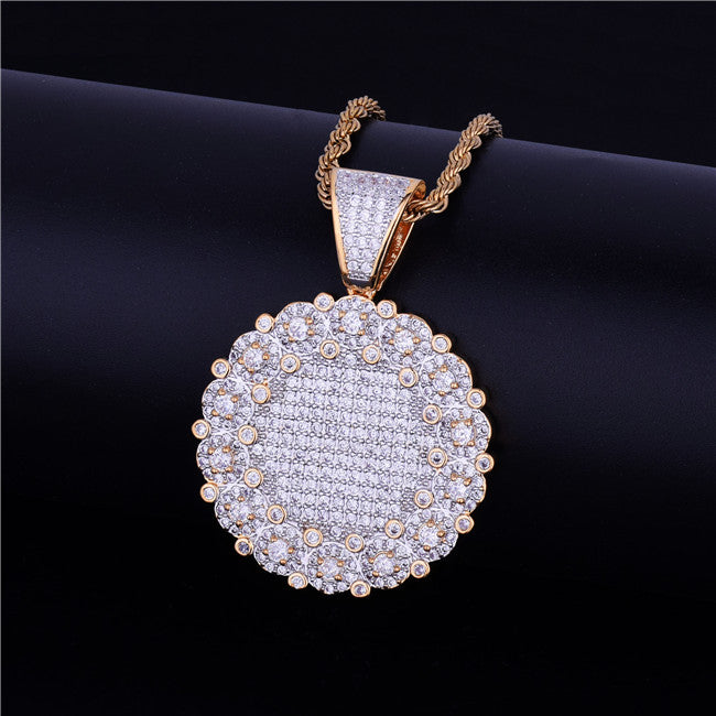 Round Cluster 18k Gold .925 Silver Medallion Pendant AAA Micro Pave Chain Necklace