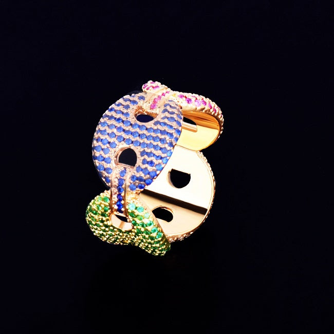 18k Gold .925 Silver 12mm Flooded Ice G-Link Link AAA Micro Pave Hip Hop Ring