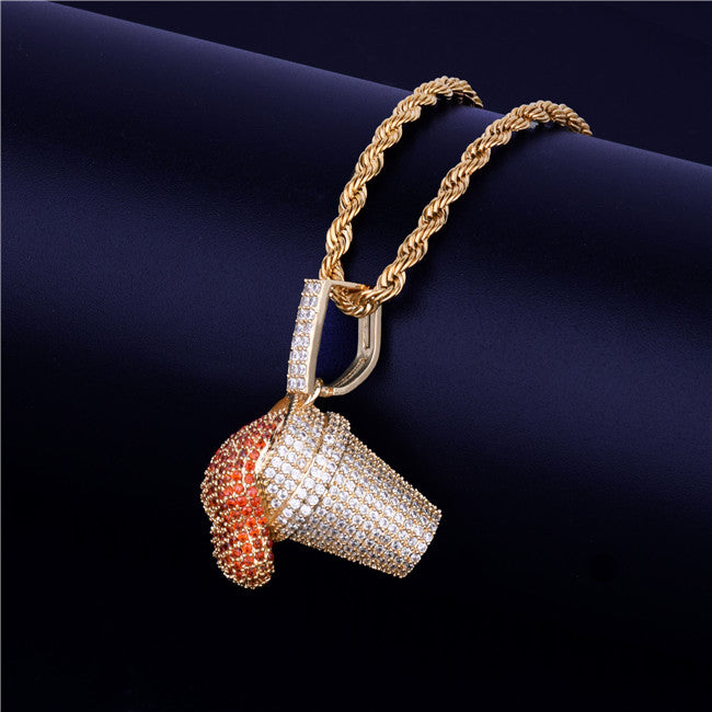 AAA True Micro Pave 24k Gold .925 Silver Lean Cup Drank Hip Hop Pendant Chain Necklace