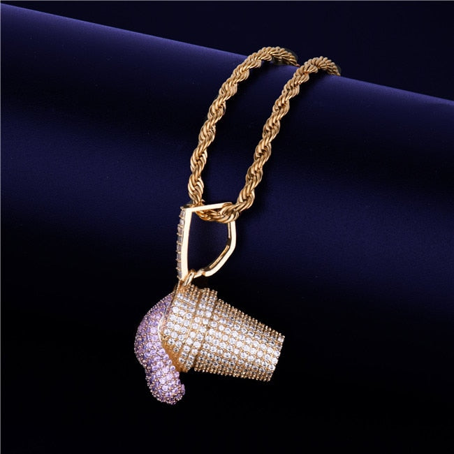 AAA True Micro Pave 24k Gold .925 Silver Lean Cup Drank Hip Hop Pendant Chain Necklace