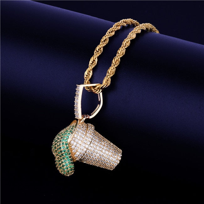 AAA True Micro Pave 24k Gold .925 Silver Lean Cup Drank Hip Hop Pendant Chain Necklace