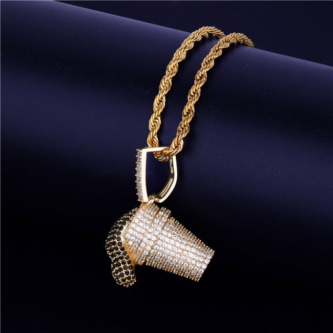 AAA True Micro Pave 24k Gold .925 Silver Lean Cup Drank Hip Hop Pendant Chain Necklace