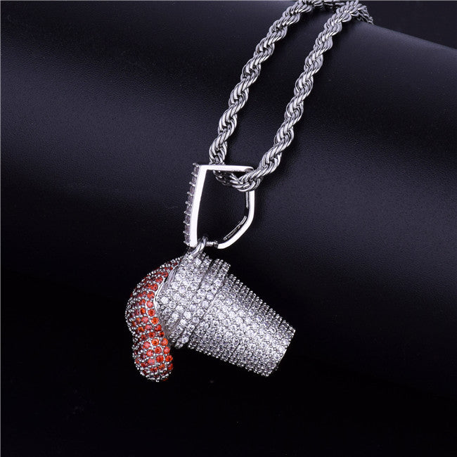 AAA True Micro Pave 24k Gold .925 Silver Lean Cup Drank Hip Hop Pendant Chain Necklace