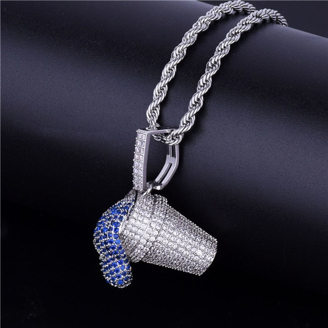 AAA True Micro Pave 24k Gold .925 Silver Lean Cup Drank Hip Hop Pendant Chain Necklace