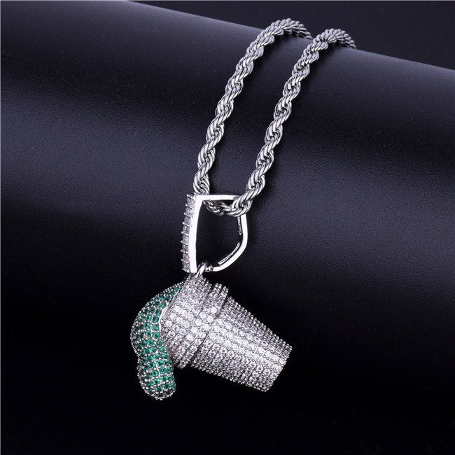 AAA True Micro Pave 24k Gold .925 Silver Lean Cup Drank Hip Hop Pendant Chain Necklace