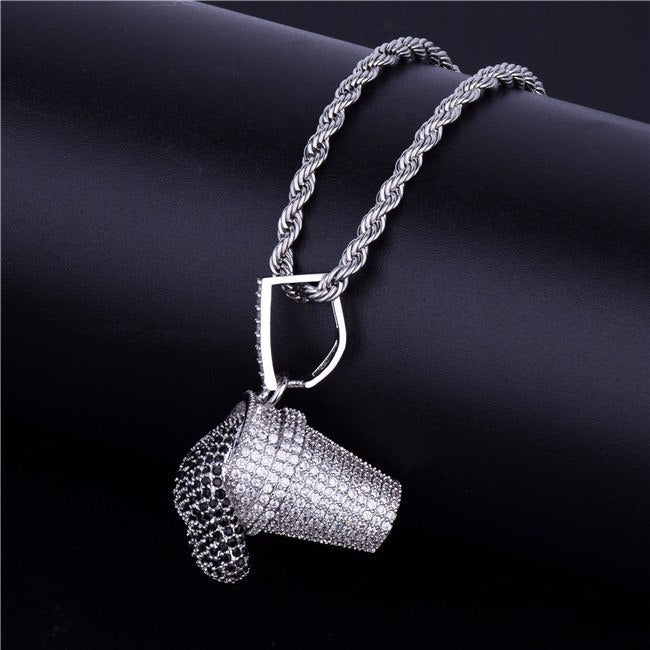 AAA True Micro Pave 24k Gold .925 Silver Lean Cup Drank Hip Hop Pendant Chain Necklace