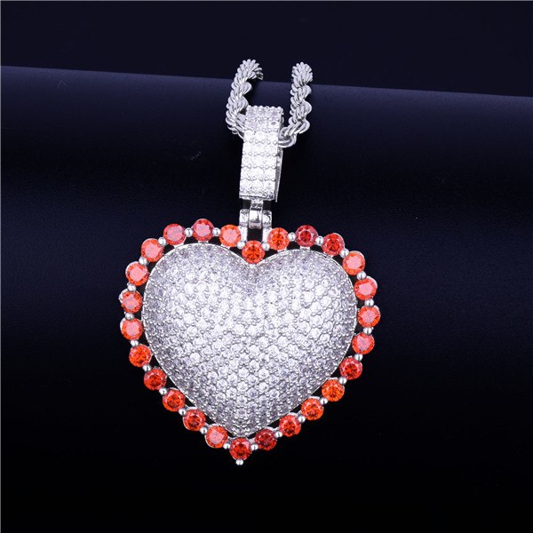 Ladies Rainbow Simulate Diamond Micro Pave Heart Pendant Chain Necklace