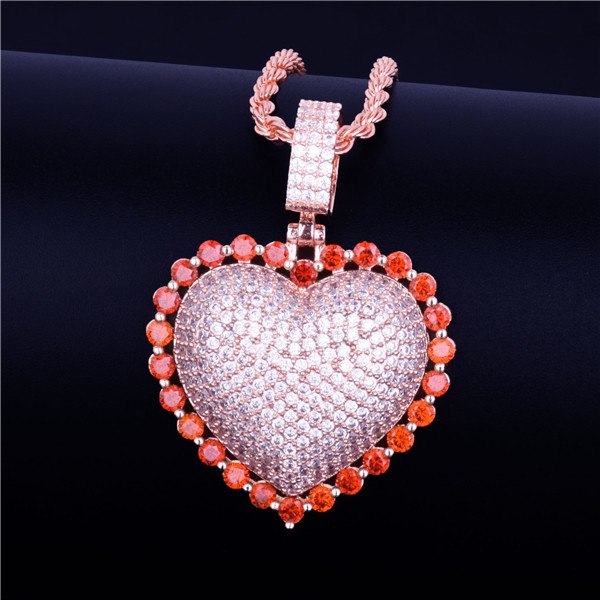Ladies Rainbow Simulate Diamond Micro Pave Heart Pendant Chain Necklace