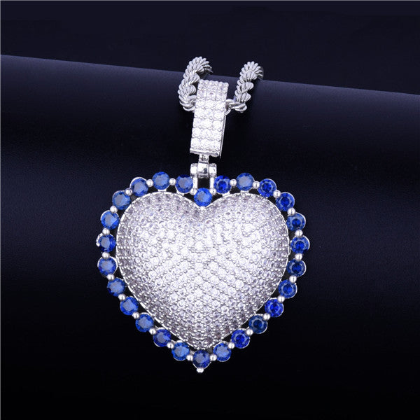 Ladies Rainbow Simulate Diamond Micro Pave Heart Pendant Chain Necklace