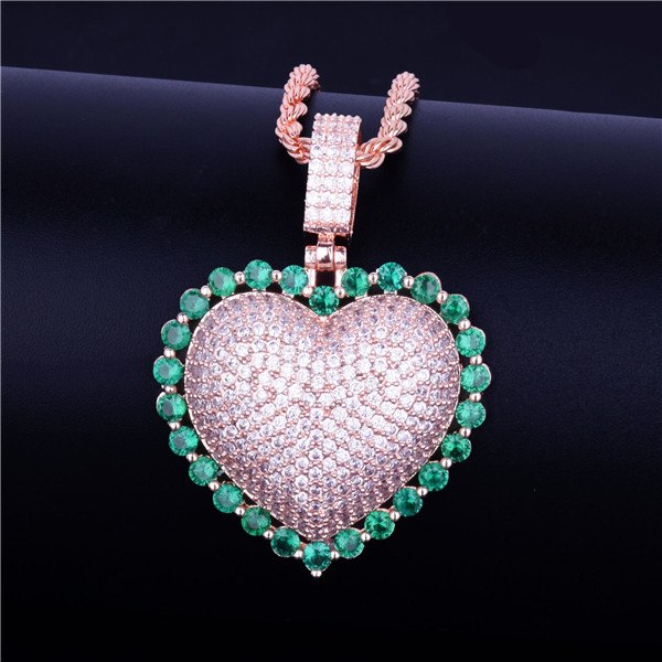 Ladies Rainbow Simulate Diamond Micro Pave Heart Pendant Chain Necklace