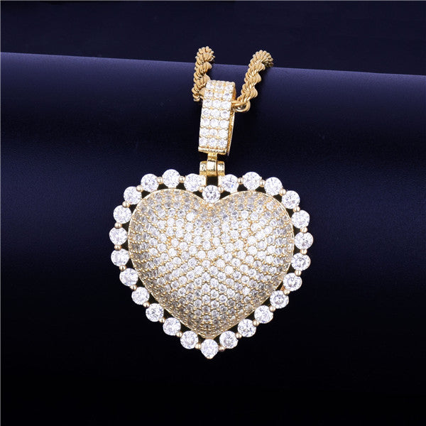 Ladies Rainbow Simulate Diamond Micro Pave Heart Pendant Chain Necklace
