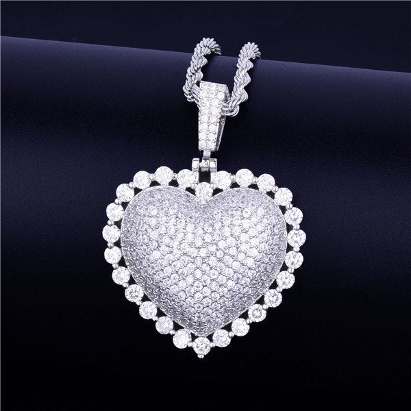 Ladies Rainbow Simulate Diamond Micro Pave Heart Pendant Chain Necklace