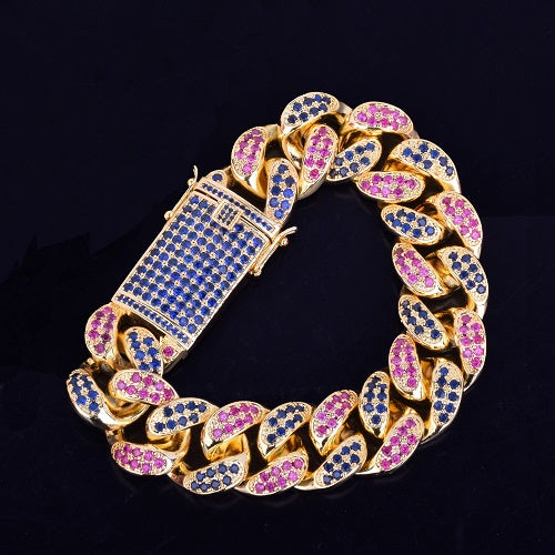 24k Gold 20mm Men's Big Boy Simulate Diamond AAA G Code Miami Cuban Link Bling Bracelet