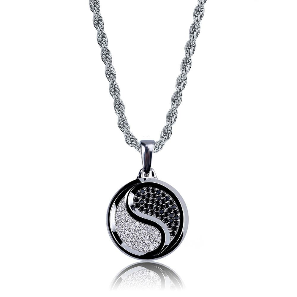 Yin Yang Tai Chi Diamond CZ 14k Gold Silver Paved Iced Blinged Out Pendant